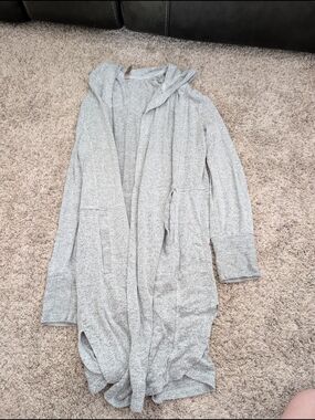 Mono B Heather Gray Hooded Open-Front Cardigan